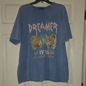 Dreamers Blue Graphic Tee with Wild Cats